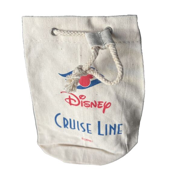 Disney Handbags - Disney Cruise Line Small Bag Pouch Round Canvas Drawstring Tote Mickey Logo New